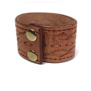 Leather Stamped Wide WristBand Bracelet